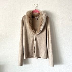 Banana Republic Faux Fur Cashmere Blend Cream Cardigan Size Large
